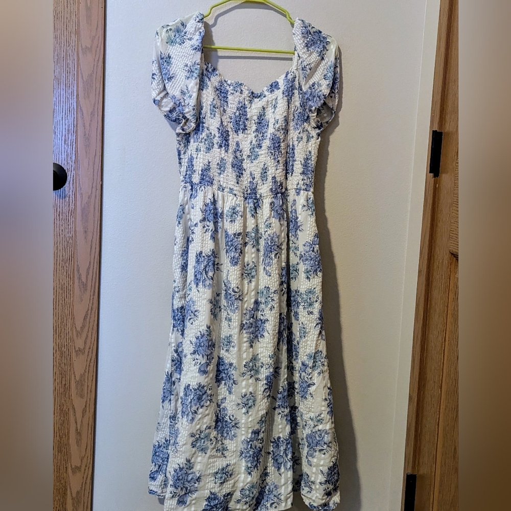 LOFT blue floral midi dress